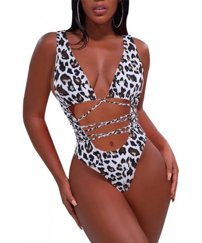 Women's Sexy One Piece Swimsuits Bikini Bathing Suit White Leopard Print $18.14 Swimsuits