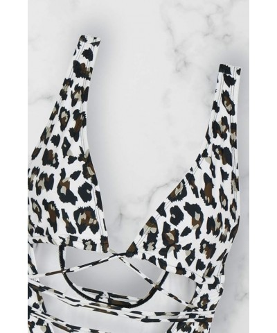 Women's Sexy One Piece Swimsuits Bikini Bathing Suit White Leopard Print $18.14 Swimsuits