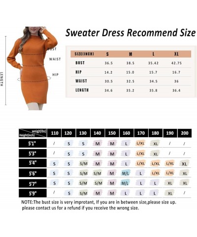 Women Turtleneck Long Sleeve Knit - Slim Sweater Bodycon Mini Sweater Dress White $25.64 Sweaters