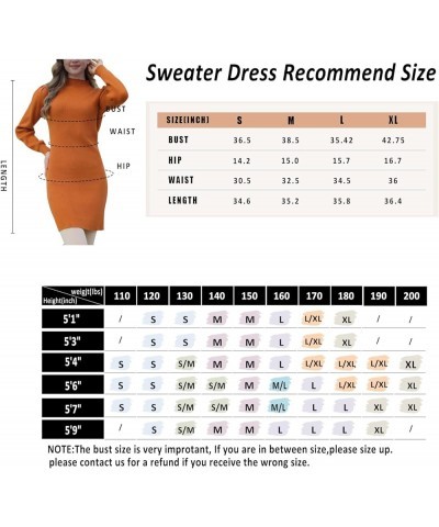 Women Turtleneck Long Sleeve Knit - Slim Sweater Bodycon Mini Sweater Dress White $25.64 Sweaters