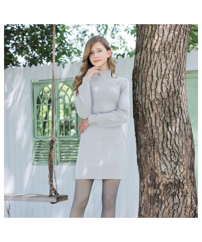 Women Turtleneck Long Sleeve Knit - Slim Sweater Bodycon Mini Sweater Dress White $25.64 Sweaters