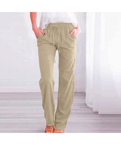 Women's Pants Summer Wide Leg Linen Pants High Waisted Casual Straight Pants Baggy Lounge Sweatpant Trousers Pocket G $7.01 P...