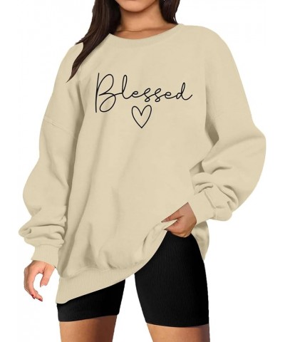 Blessed Sweatshirt for Women Letter Print Lightweight Thanksgiving Pullover Tops Blouse Apricot $12.71 Hoodies & Sweatshirts