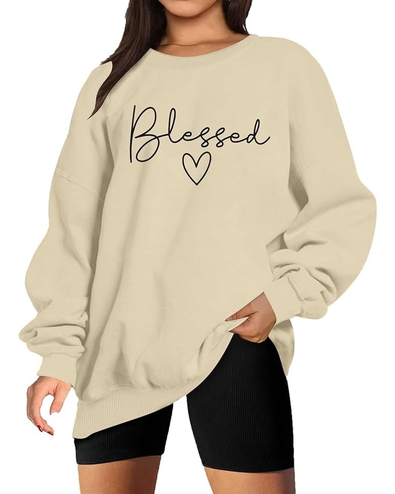 Blessed Sweatshirt for Women Letter Print Lightweight Thanksgiving Pullover Tops Blouse Apricot $12.71 Hoodies & Sweatshirts