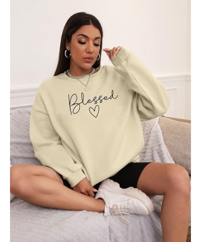 Blessed Sweatshirt for Women Letter Print Lightweight Thanksgiving Pullover Tops Blouse Apricot $12.71 Hoodies & Sweatshirts