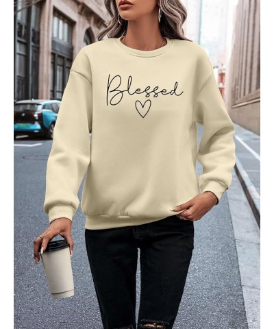 Blessed Sweatshirt for Women Letter Print Lightweight Thanksgiving Pullover Tops Blouse Apricot $12.71 Hoodies & Sweatshirts