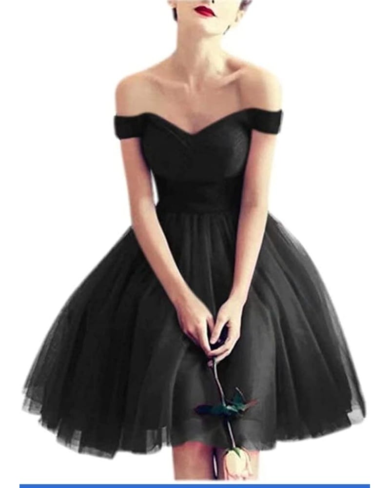 Off Shoulder Prom Dress Formal Ball Gown Short Cocktail Homecoming Evening Dress Black $34.44 Dresses