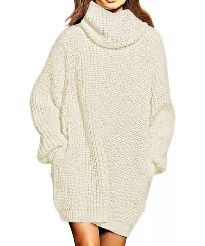 Women's Loose Turtleneck Oversize Long Pullover Sweater Dress Light Beige $25.23 Sweaters