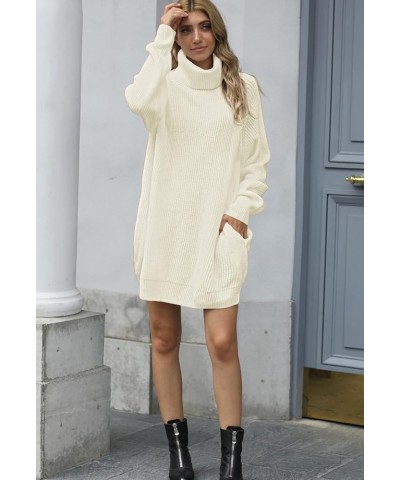 Women's Loose Turtleneck Oversize Long Pullover Sweater Dress Light Beige $25.23 Sweaters