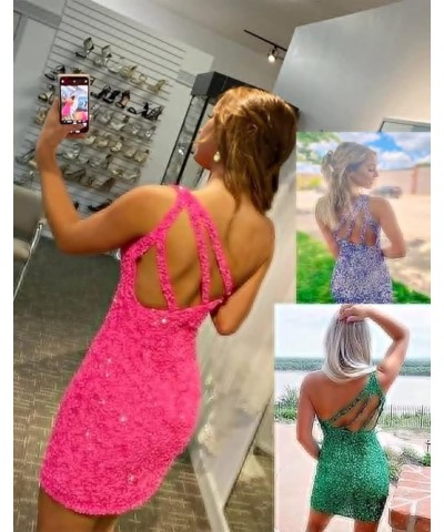 Sequin Homecoming Dresses Tight for Teens Short One Shoulder Prom Dress Cocktail Party Gown Green $26.51 Dresses