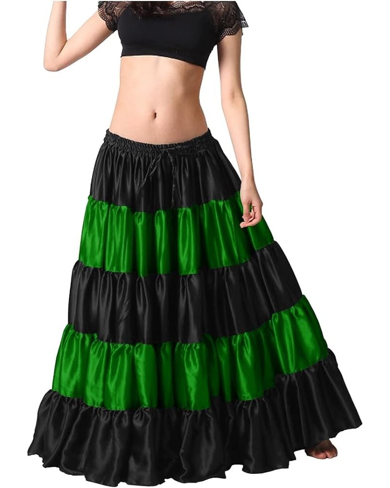 Women's Satin 6 Yard 5 Tiered Gypsy Belly Dance Skirt Flamenco - S - Bluish Purple Small Black / Green $22.41 Skirts