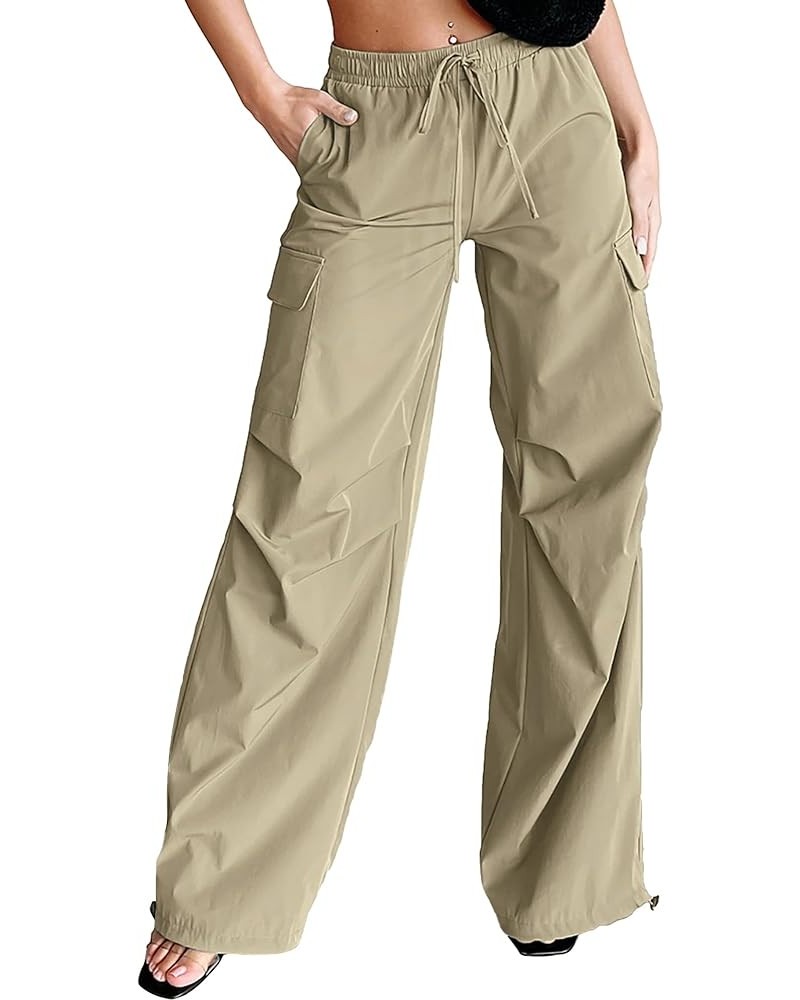 Cargo Pants for Women Baggy High Waisted Parachute Pants Drawstring Straight Leg Y2K Pants with Pockets 1khaki $15.48 Pants