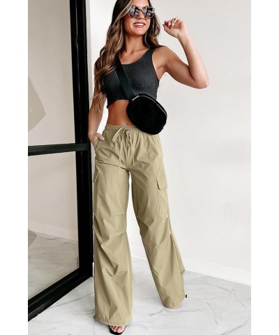 Cargo Pants for Women Baggy High Waisted Parachute Pants Drawstring Straight Leg Y2K Pants with Pockets 1khaki $15.48 Pants