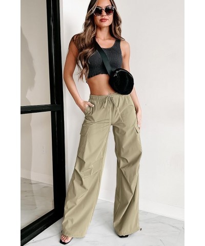 Cargo Pants for Women Baggy High Waisted Parachute Pants Drawstring Straight Leg Y2K Pants with Pockets 1khaki $15.48 Pants