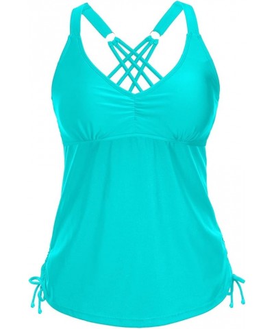 Women Tankini Top Only Tummy Control Swim Tops V Neck Bathing Suit Top No Bottom Aqua Blue $13.20 Swimsuits