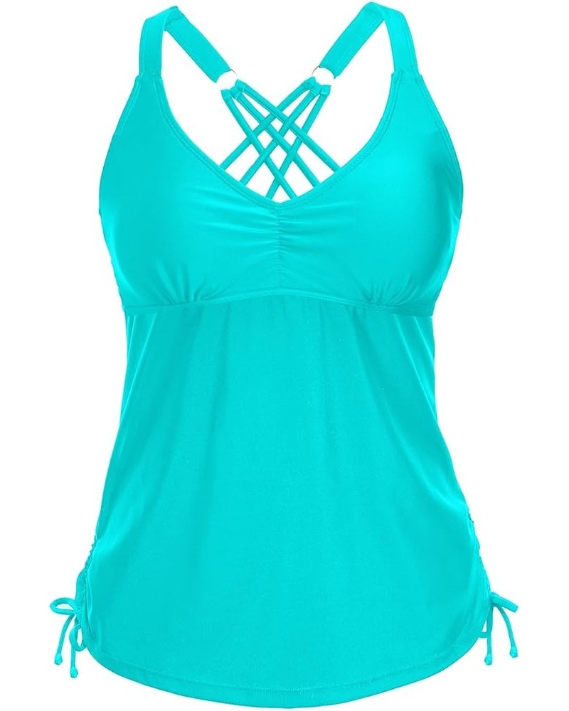 Women Tankini Top Only Tummy Control Swim Tops V Neck Bathing Suit Top No Bottom Aqua Blue $13.20 Swimsuits