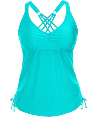 Women Tankini Top Only Tummy Control Swim Tops V Neck Bathing Suit Top No Bottom Aqua Blue $13.20 Swimsuits