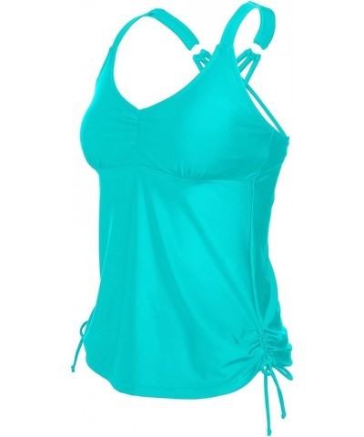 Women Tankini Top Only Tummy Control Swim Tops V Neck Bathing Suit Top No Bottom Aqua Blue $13.20 Swimsuits