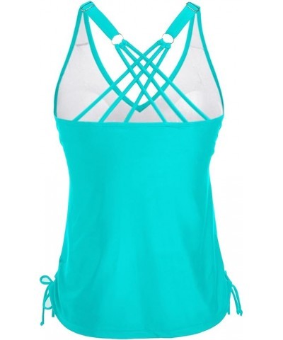 Women Tankini Top Only Tummy Control Swim Tops V Neck Bathing Suit Top No Bottom Aqua Blue $13.20 Swimsuits