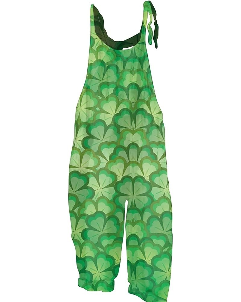 St Patrick's Day Linen Overalls for Women Loose Fit Adjustable Bib Jumpsuit Printed Sleeveless Baggy Wide Leg Rompers 01-dark...