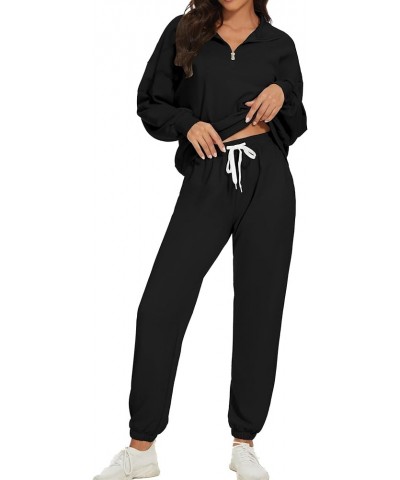 Womens 2 Piece Outfits Casual Tracksuits Long Sleeve Sweatsuits Outfit Workout Joggers Sets Loungewear with Pockets Black $27...