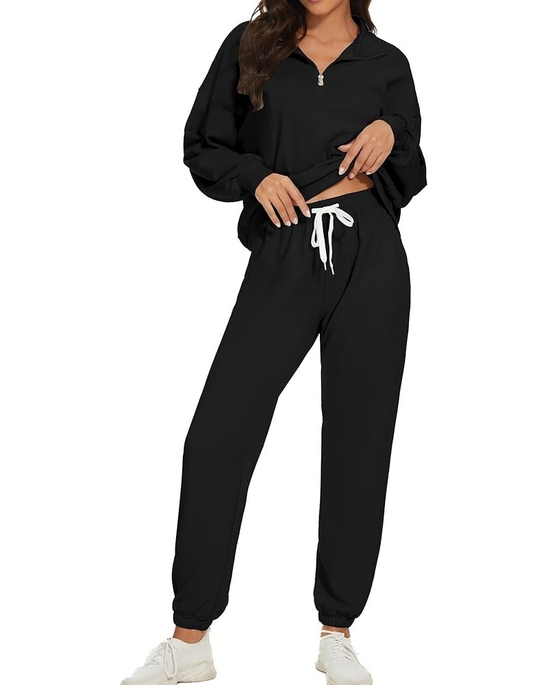 Womens 2 Piece Outfits Casual Tracksuits Long Sleeve Sweatsuits Outfit Workout Joggers Sets Loungewear with Pockets Black $27...