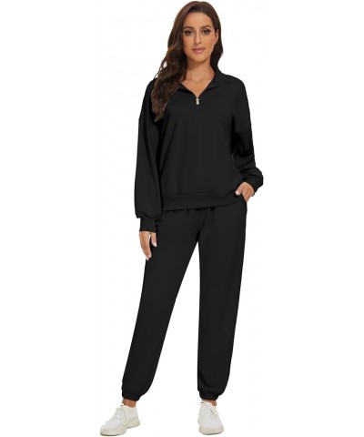 Womens 2 Piece Outfits Casual Tracksuits Long Sleeve Sweatsuits Outfit Workout Joggers Sets Loungewear with Pockets Black $27...