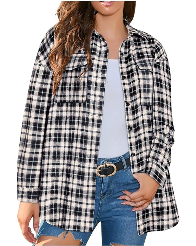 Womens Flannel Plaid Shackets Jackets 2024 Long Sleeve Shirts Tops Fashion Button Down Corduroy Outfits Clothes With Pockets ...