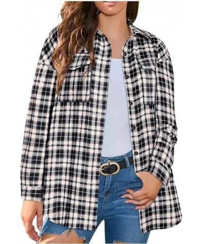 Womens Flannel Plaid Shackets Jackets 2024 Long Sleeve Shirts Tops Fashion Button Down Corduroy Outfits Clothes With Pockets ...