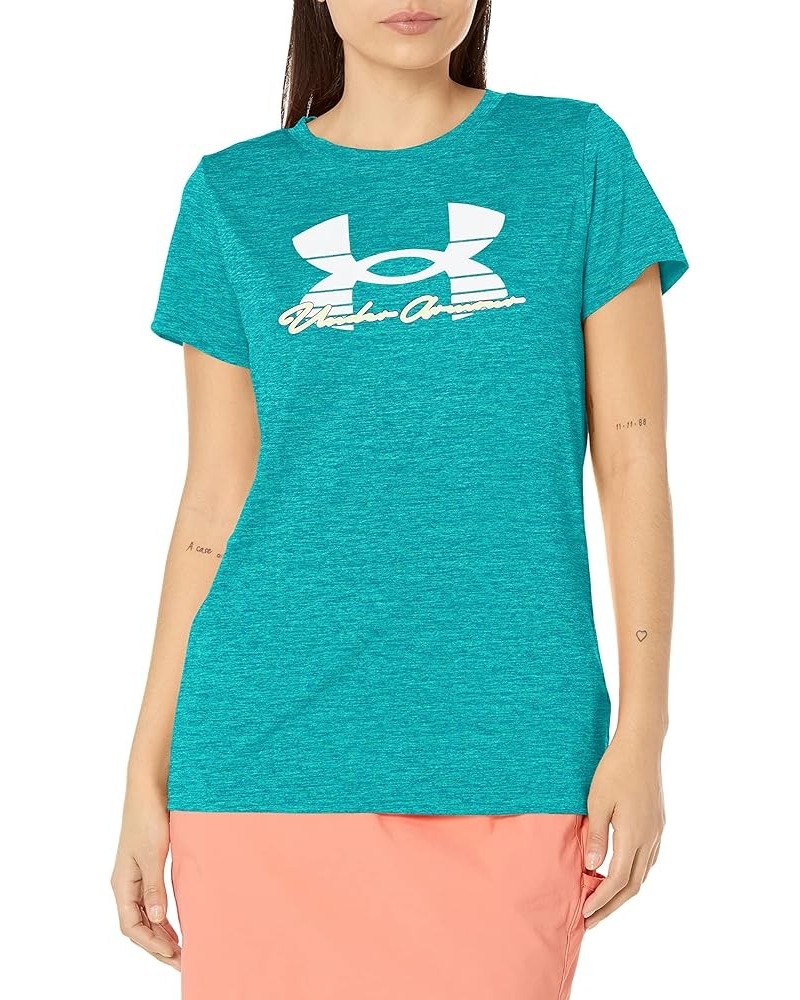 Women's Tech Twist Script Short Sleeve T-Shirt (722) Coastal Teal / Birdie Green / Lime Surge $13.33 Activewear