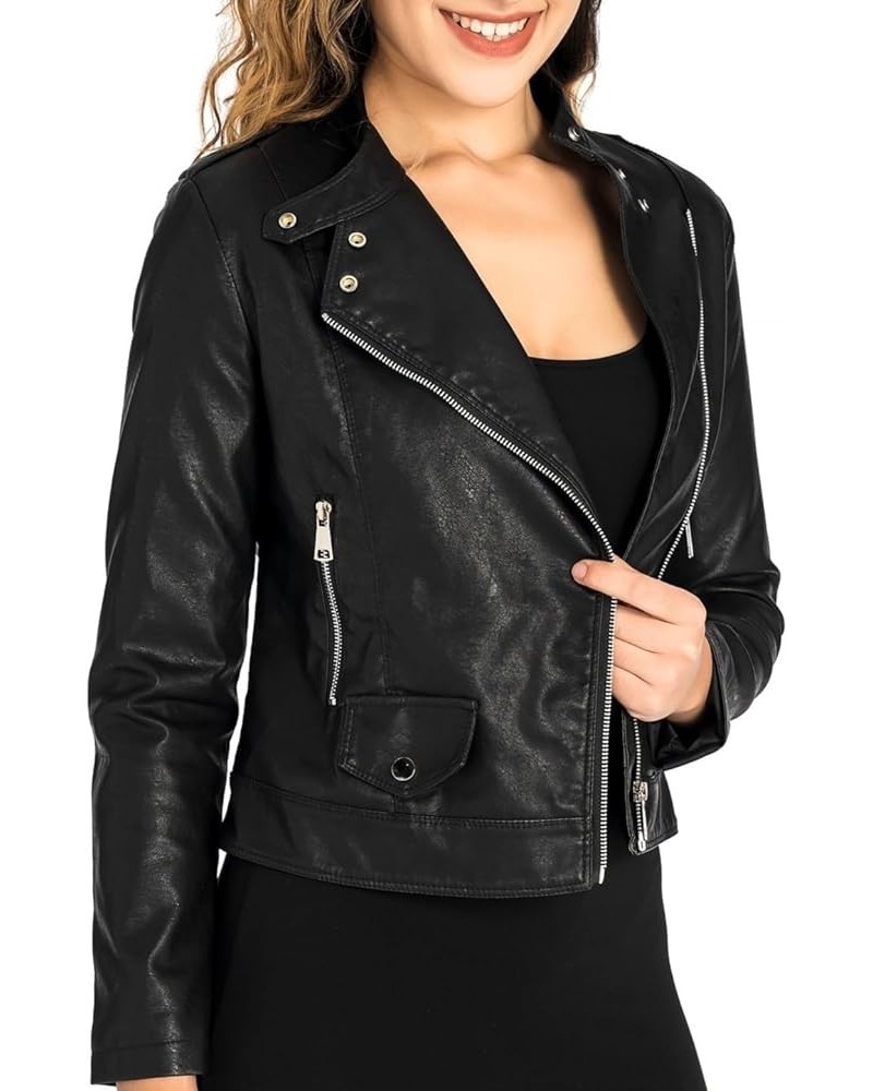 Womens Faux Leather Jacket Zip Up Moto Bike Jacket Casual Short Coat Outwear Black $18.06 Coats