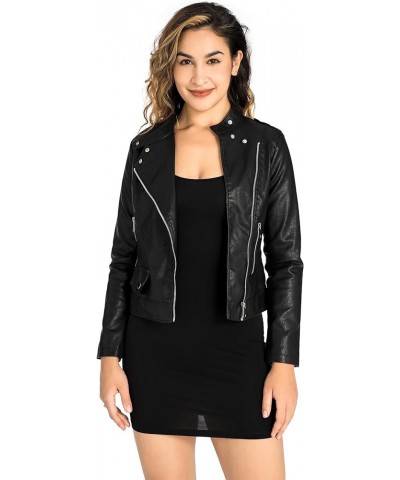 Womens Faux Leather Jacket Zip Up Moto Bike Jacket Casual Short Coat Outwear Black $18.06 Coats