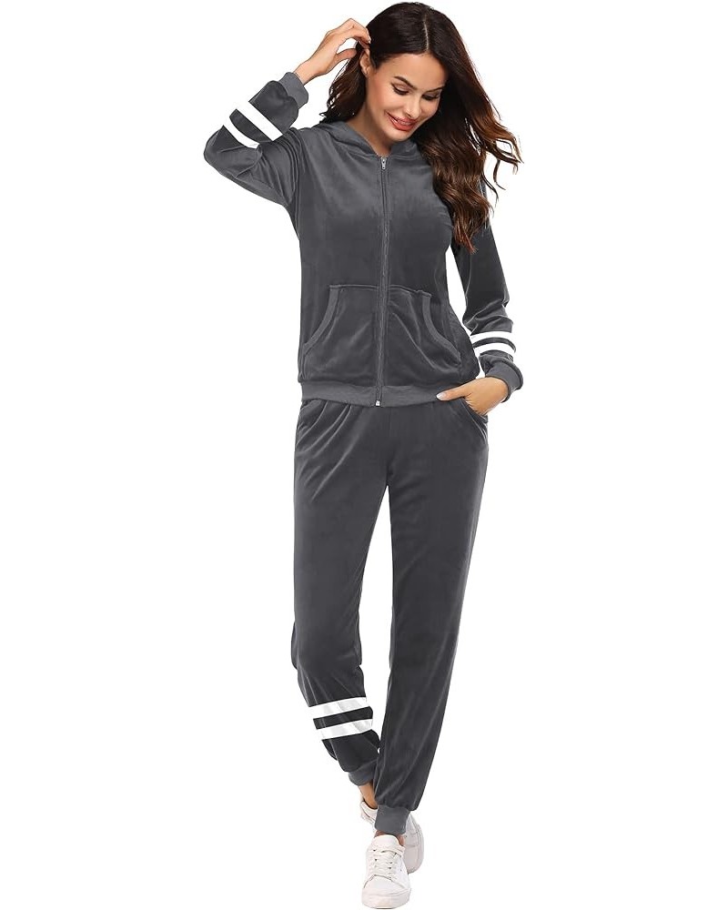 Womens Casual Velour Tracksuit Set Full Zip Hoodie Long Workout Pants Tracksuit Jogging Suits XS-XXL Par Grey $19.79 Activewear