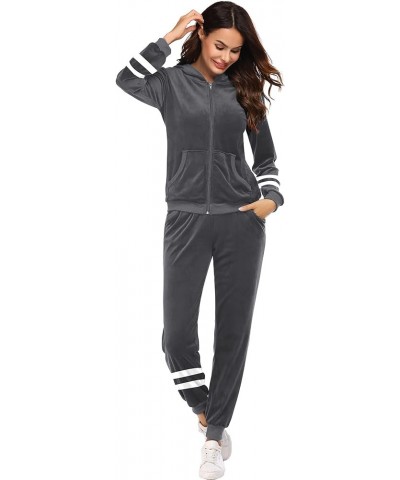 Womens Casual Velour Tracksuit Set Full Zip Hoodie Long Workout Pants Tracksuit Jogging Suits XS-XXL Par Grey $19.79 Activewear