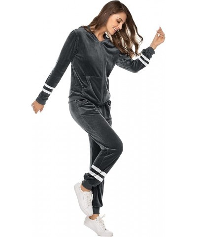 Womens Casual Velour Tracksuit Set Full Zip Hoodie Long Workout Pants Tracksuit Jogging Suits XS-XXL Par Grey $19.79 Activewear