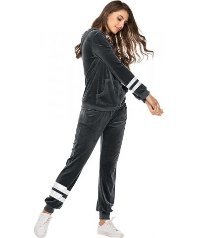 Womens Casual Velour Tracksuit Set Full Zip Hoodie Long Workout Pants Tracksuit Jogging Suits XS-XXL Par Grey $19.79 Activewear