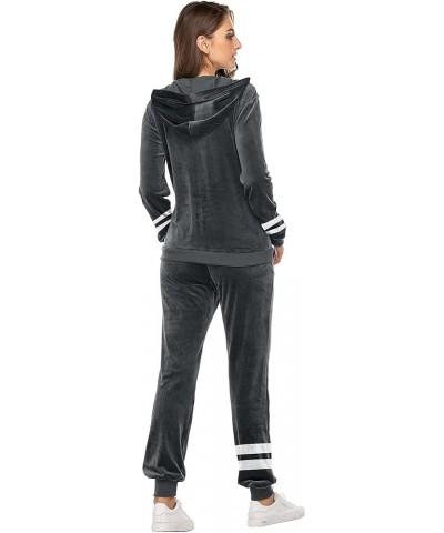 Womens Casual Velour Tracksuit Set Full Zip Hoodie Long Workout Pants Tracksuit Jogging Suits XS-XXL Par Grey $19.79 Activewear