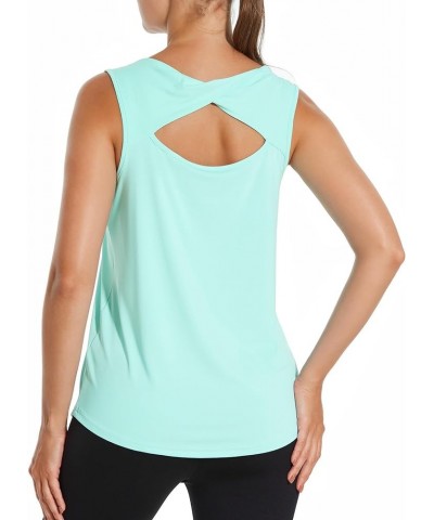 Womens Workout Tank Top Loose Fit Open Back Yoga Tops Athletic Running Gym Cooling Sleeveless Shirts Green $13.51 Activewear