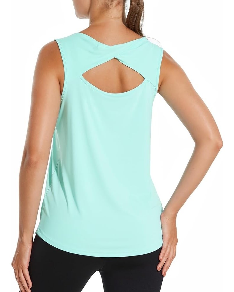 Womens Workout Tank Top Loose Fit Open Back Yoga Tops Athletic Running Gym Cooling Sleeveless Shirts Green $13.51 Activewear