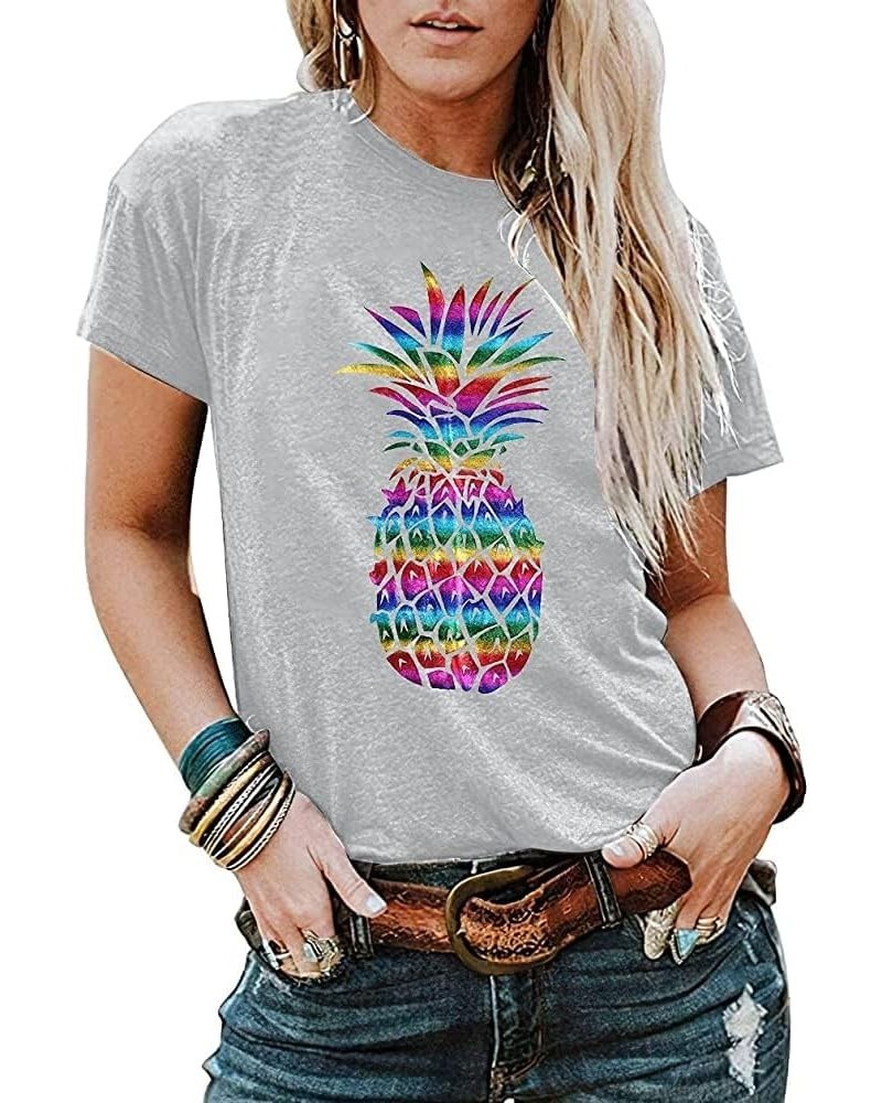 Pineapple Shirt for Women Funny Beach T Shirts Summer Hawaiian Graphic Short Sleeve Casual Fruit Lover Vacation Tops Blouse L...