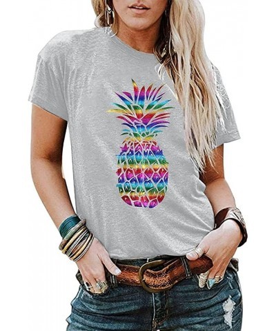 Pineapple Shirt for Women Funny Beach T Shirts Summer Hawaiian Graphic Short Sleeve Casual Fruit Lover Vacation Tops Blouse L...