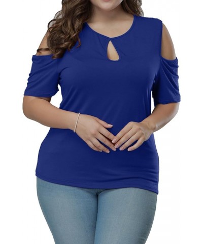 Women Plus Size Tops Short Sleeve Summer Keyhole Sexy Casual T Shirts Blue $8.54 Tees