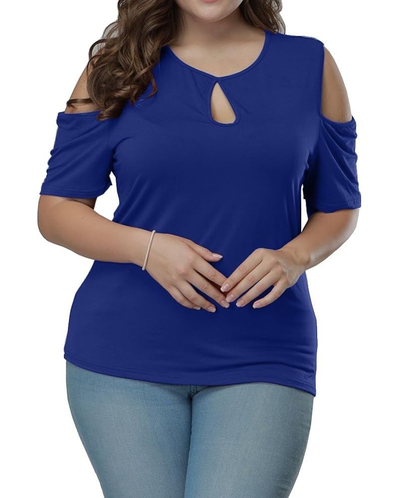 Women Plus Size Tops Short Sleeve Summer Keyhole Sexy Casual T Shirts Blue $8.54 Tees