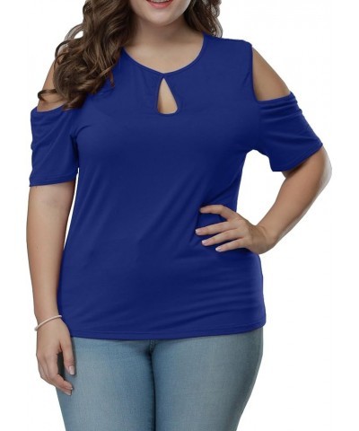 Women Plus Size Tops Short Sleeve Summer Keyhole Sexy Casual T Shirts Blue $8.54 Tees