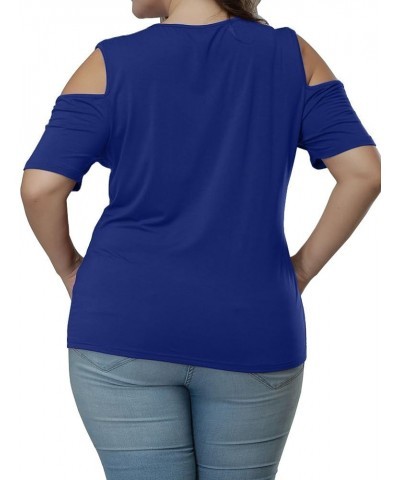 Women Plus Size Tops Short Sleeve Summer Keyhole Sexy Casual T Shirts Blue $8.54 Tees