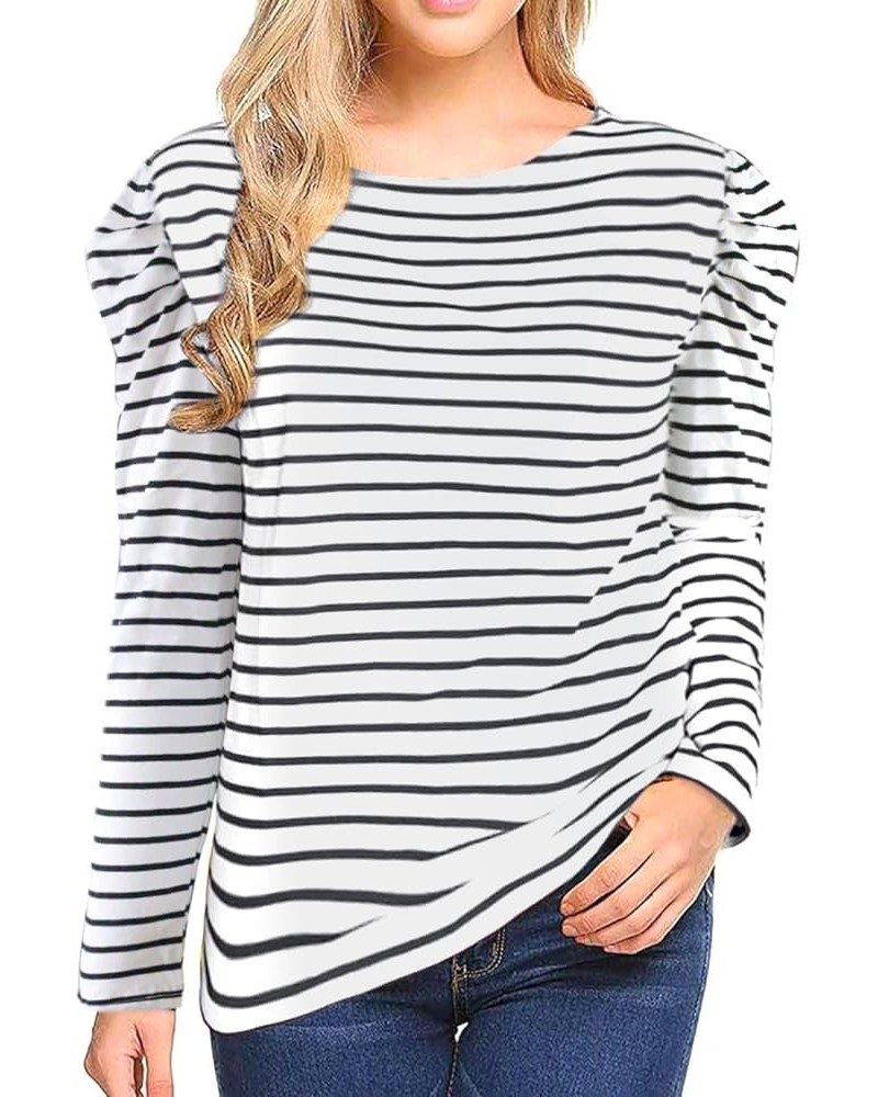 Women's Long Sleeve Striped T-Shirt Tee Shirt Tops Slim Fit Blouses Puff White Striped $6.75 Tees