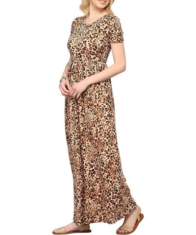 Womens Short Sleeve Loose Plain Casual Long Maxi Dresses with Pockets Wdr2284_leopard $12.13 Dresses