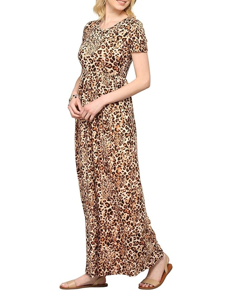 Womens Short Sleeve Loose Plain Casual Long Maxi Dresses with Pockets Wdr2284_leopard $12.13 Dresses