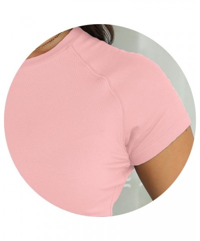 Womens Basic Short Sleeve Crewneck T Shirt Raglan Ribbed Knitted Slim Fit Casual Going Out Tops Light Pink $10.59 Tees