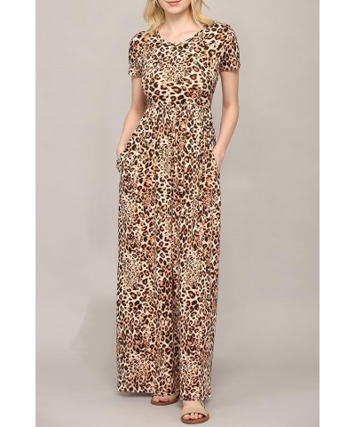 Womens Short Sleeve Loose Plain Casual Long Maxi Dresses with Pockets Wdr2284_leopard $12.13 Dresses